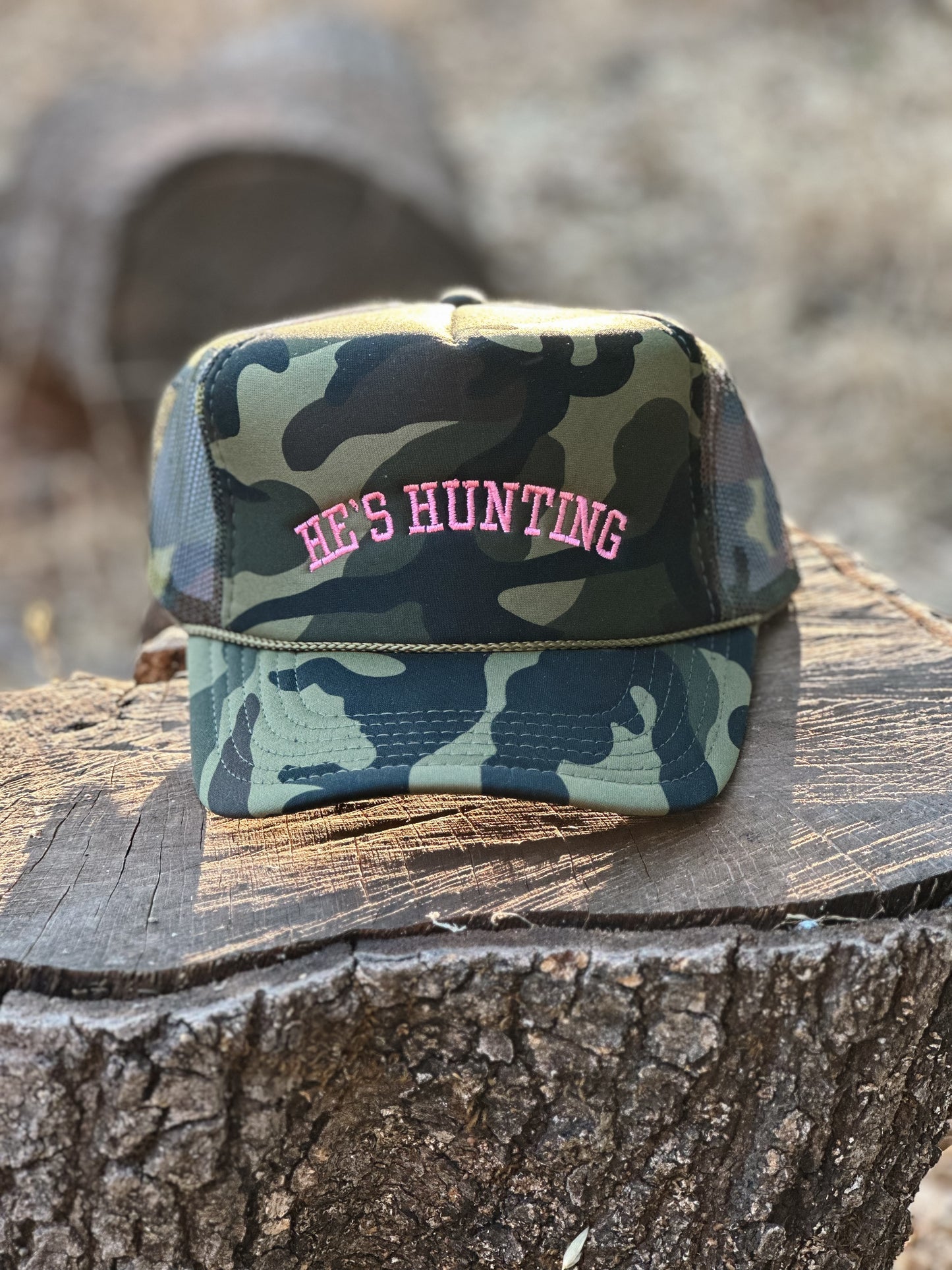 He's Hunting Camo Foam Trucker Hat