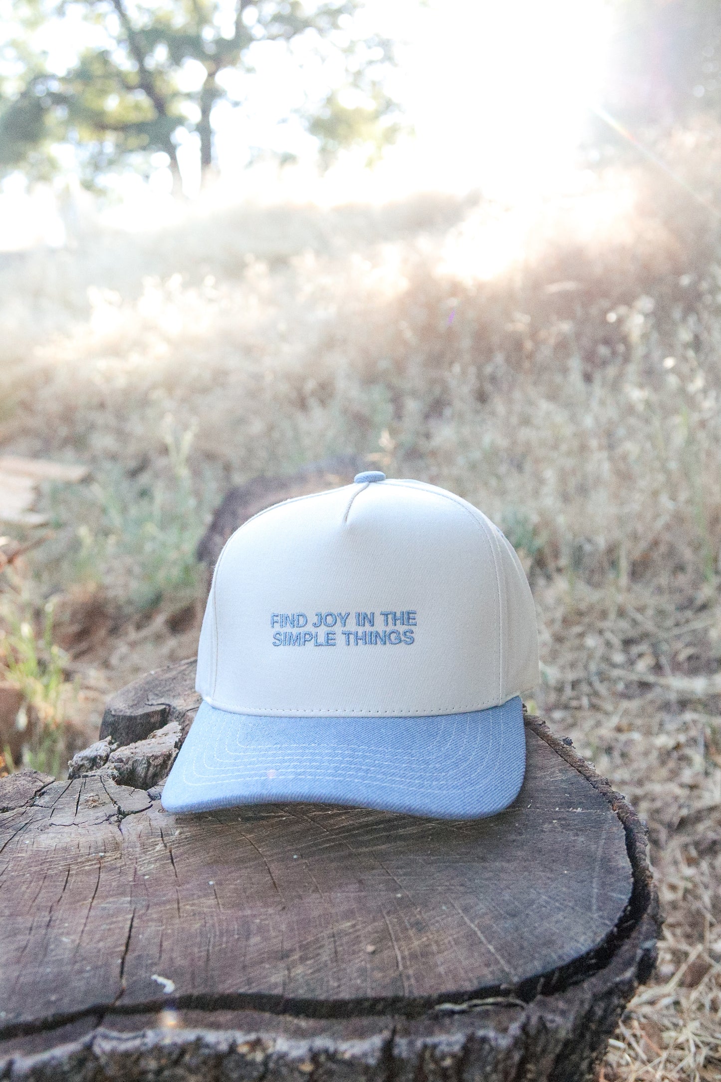 Find Joy In The Simple Things Denim Embroidered Hat