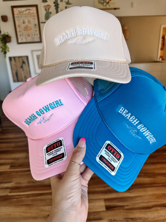 Beach Cowgirl Embroidered Foam Trucker Hat