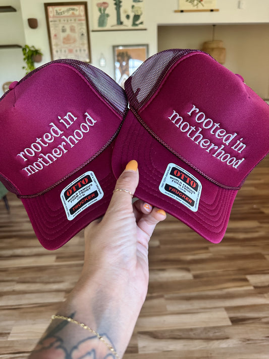 Burgundy Rooted In Motherhood Foam Trucker Hat