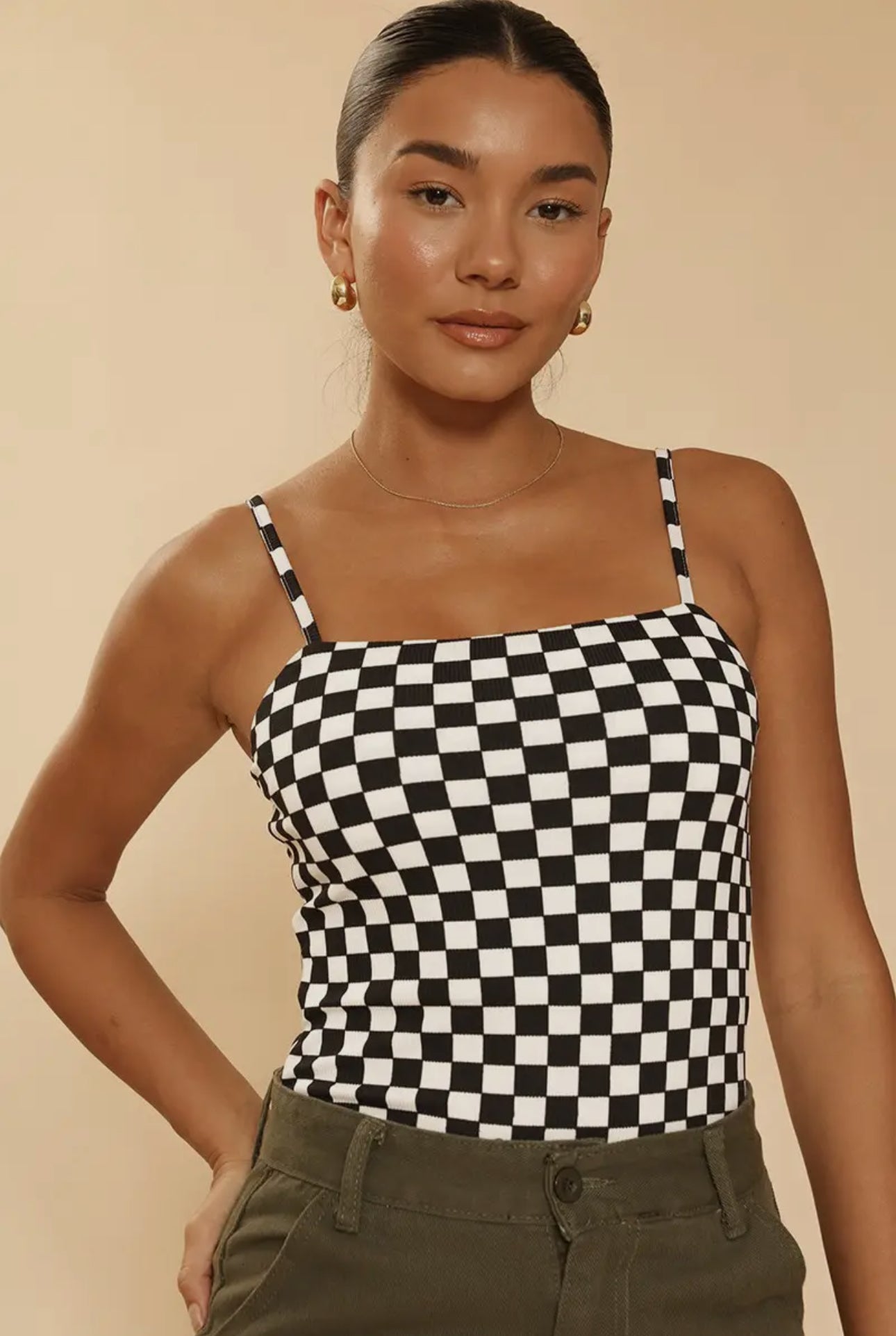 Checkered Ribbed Bodysuit