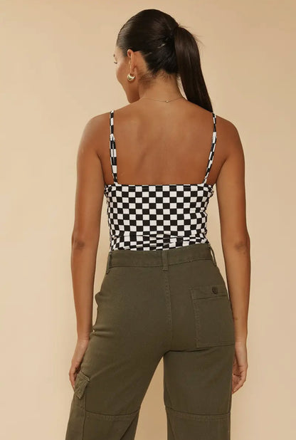 Checkered Ribbed Bodysuit