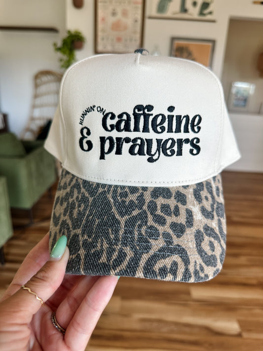 Runnin' On Caffeine & Prayers Washed Leopard Hat