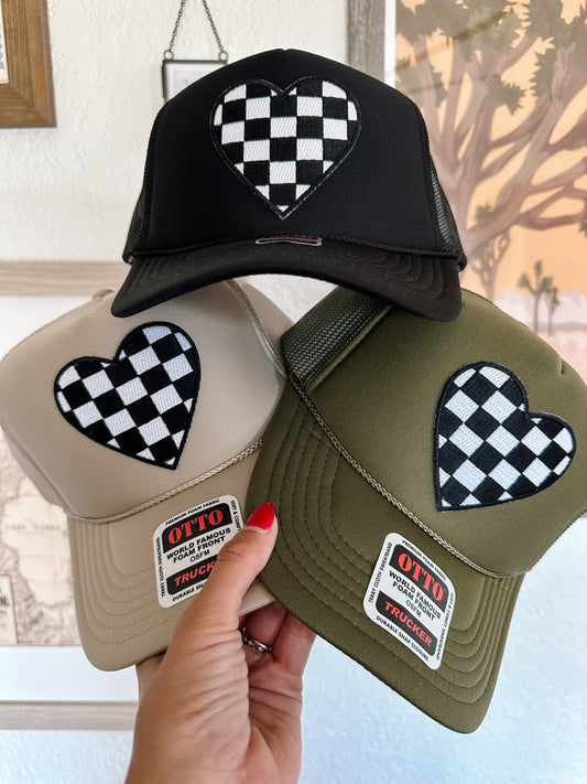 Checkered Heart Patch Trucker Hat