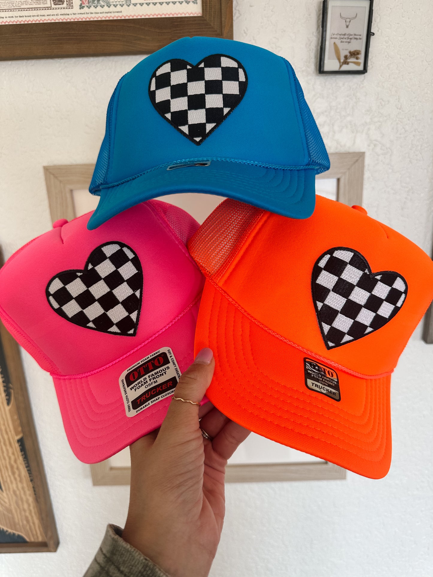 Neon Checkered Patch Trucker Hat