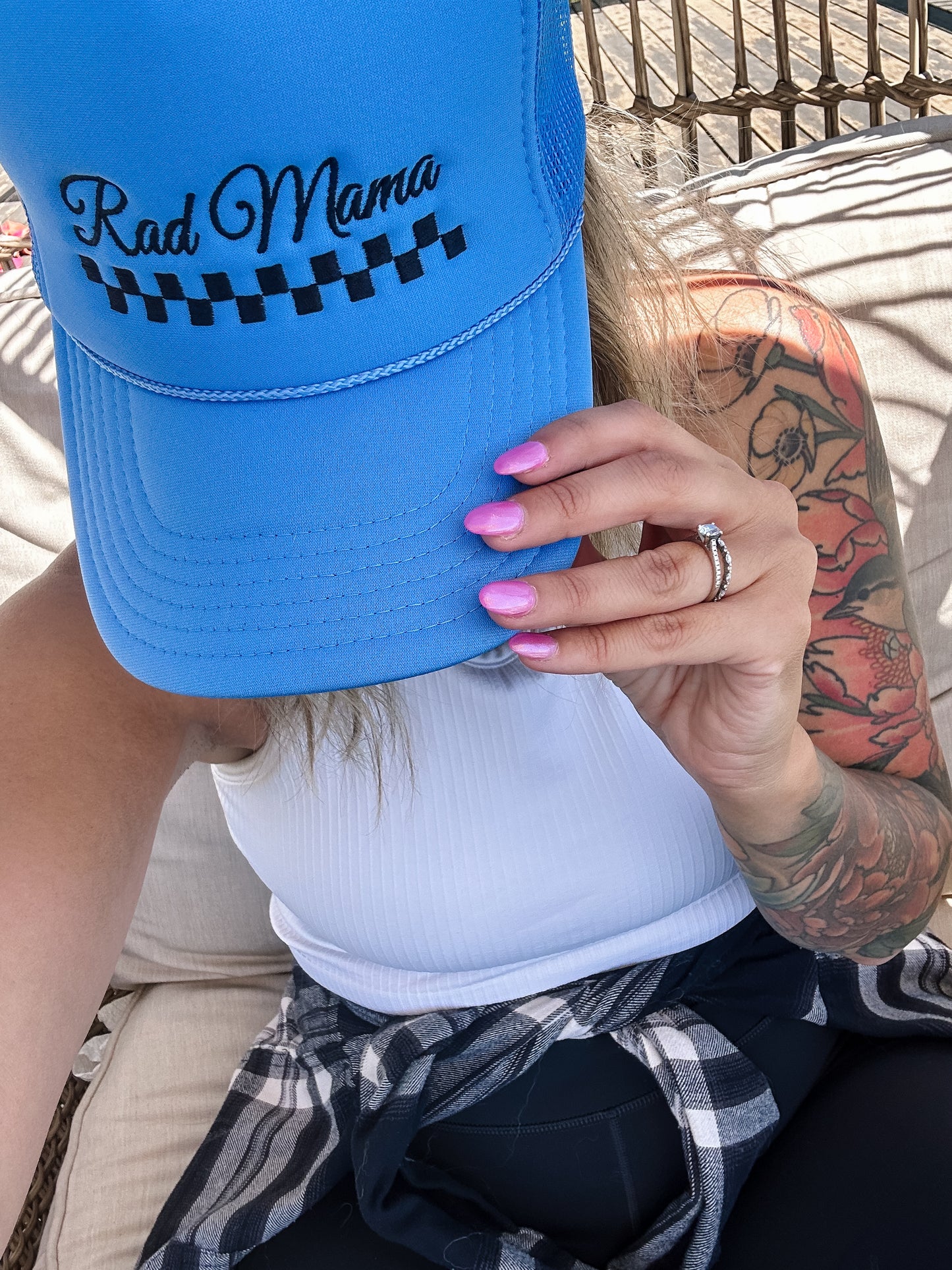 Rad Mama Checkered Embroidered Trucker Hat