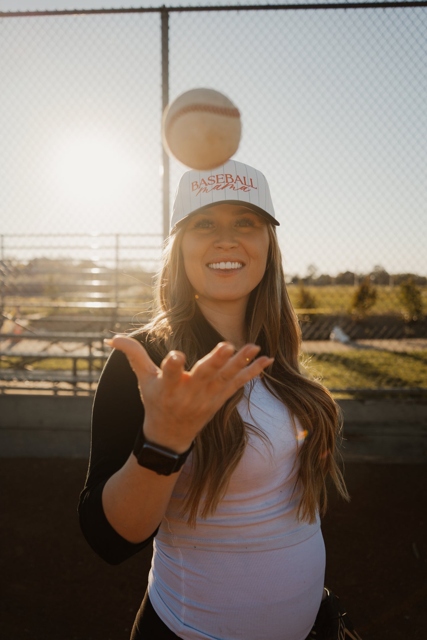 Baseball Mama Pinestripe Embroidered Hat