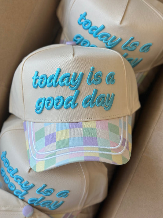 Today Is A Good Day 3D Puff Pastel Checkered Hat