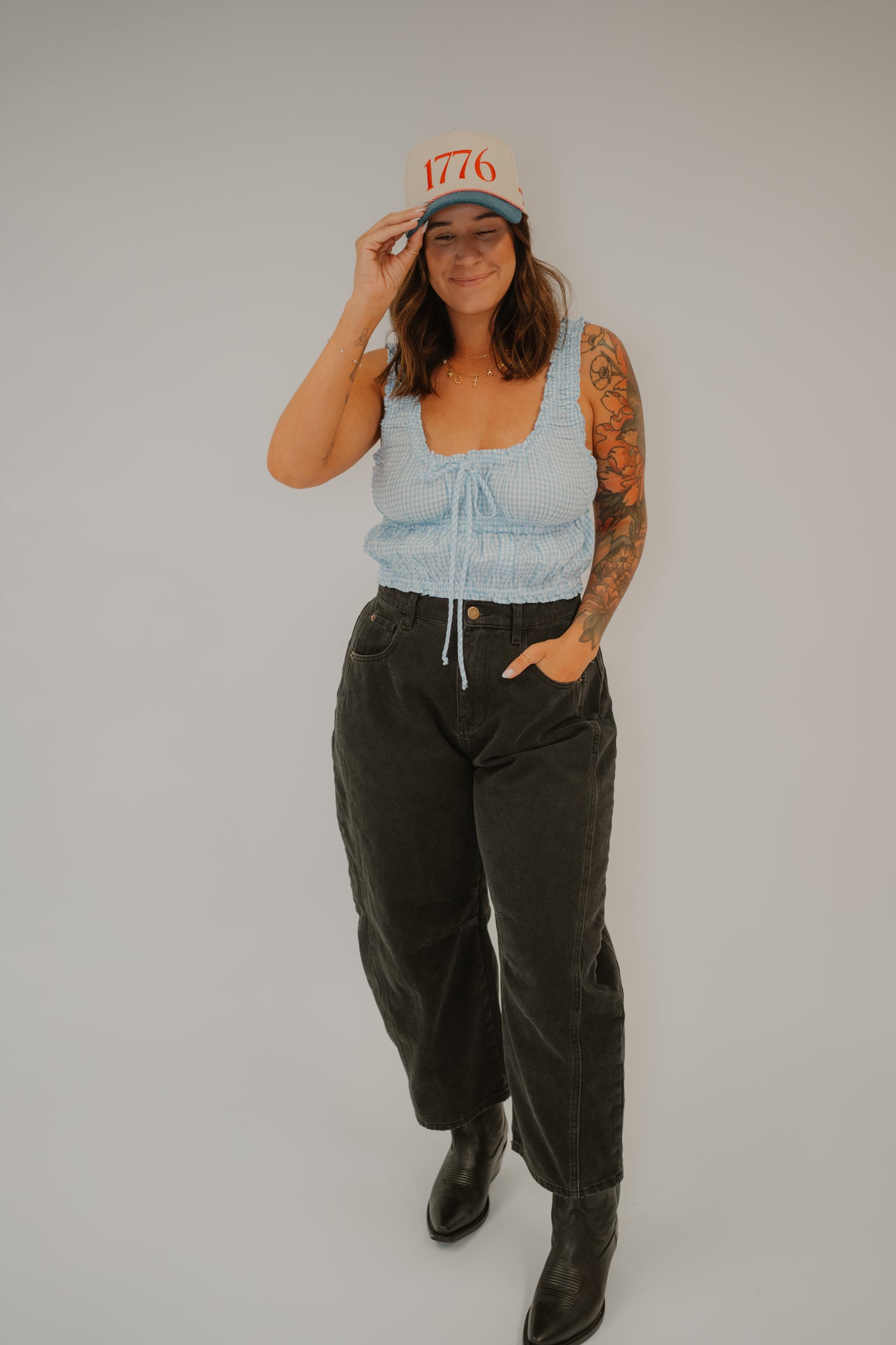 Blue Gingham Crop Top