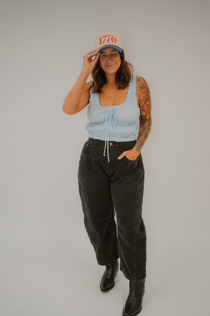 Blue Gingham Crop Top