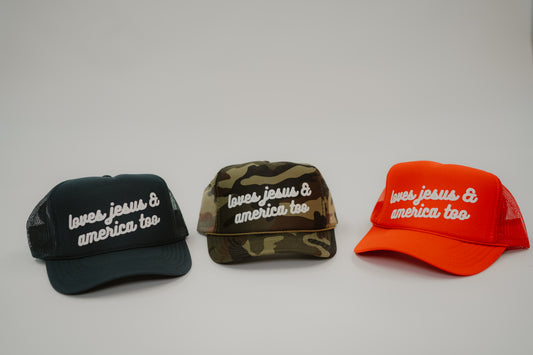 Loves Jesus & America Too Puff Foam Trucker Hat