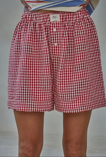 Red/White Gingham Print Shorts