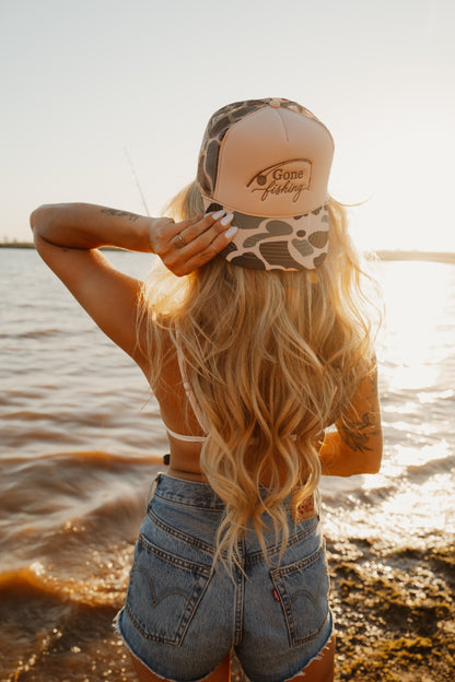 Gone Fishing Embroidered Trucker Hat