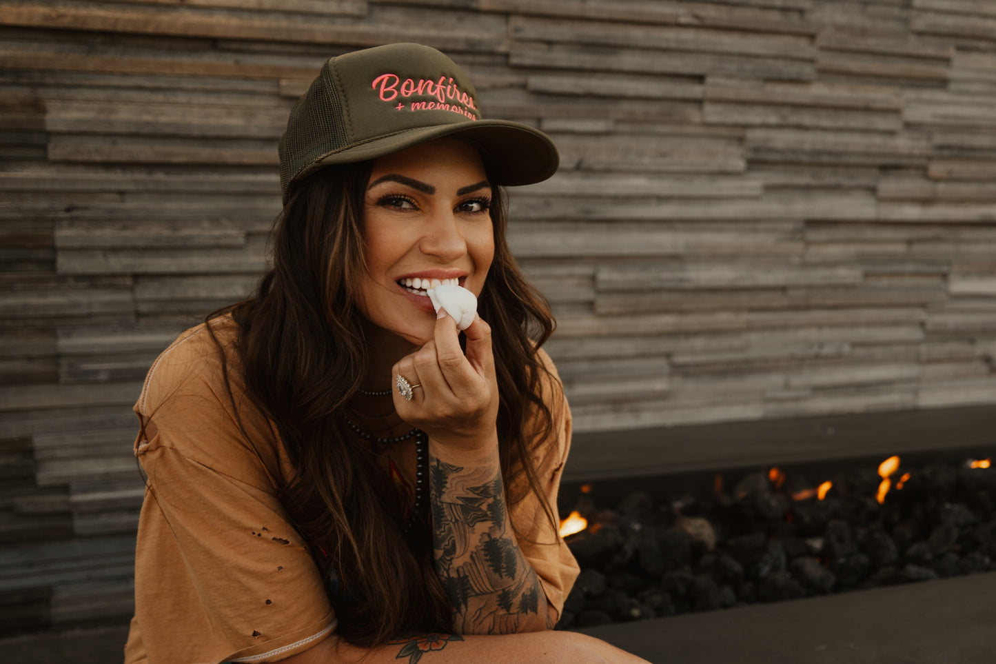 Bonfires + Memories Embroidered Trucker Hat