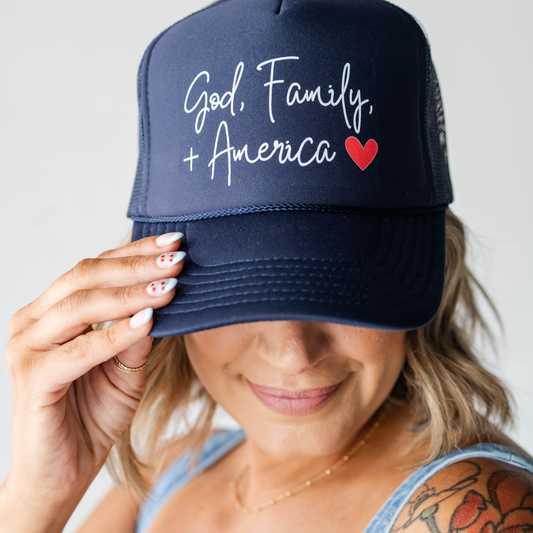 God, Family + American Foam Trucker Hat