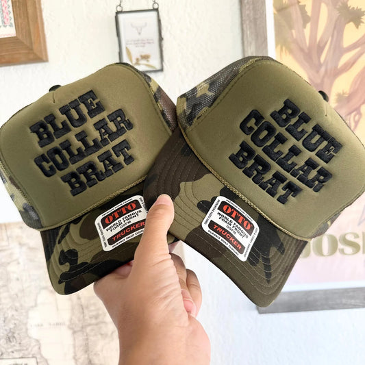 Blue Collar Brat Embroidered Trucker Hat